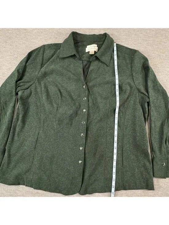 CJ Banks Pearl Snap Blouse Womens Size 1X Stretch Paisley Green Long Sleeve - Picture 10 of 13